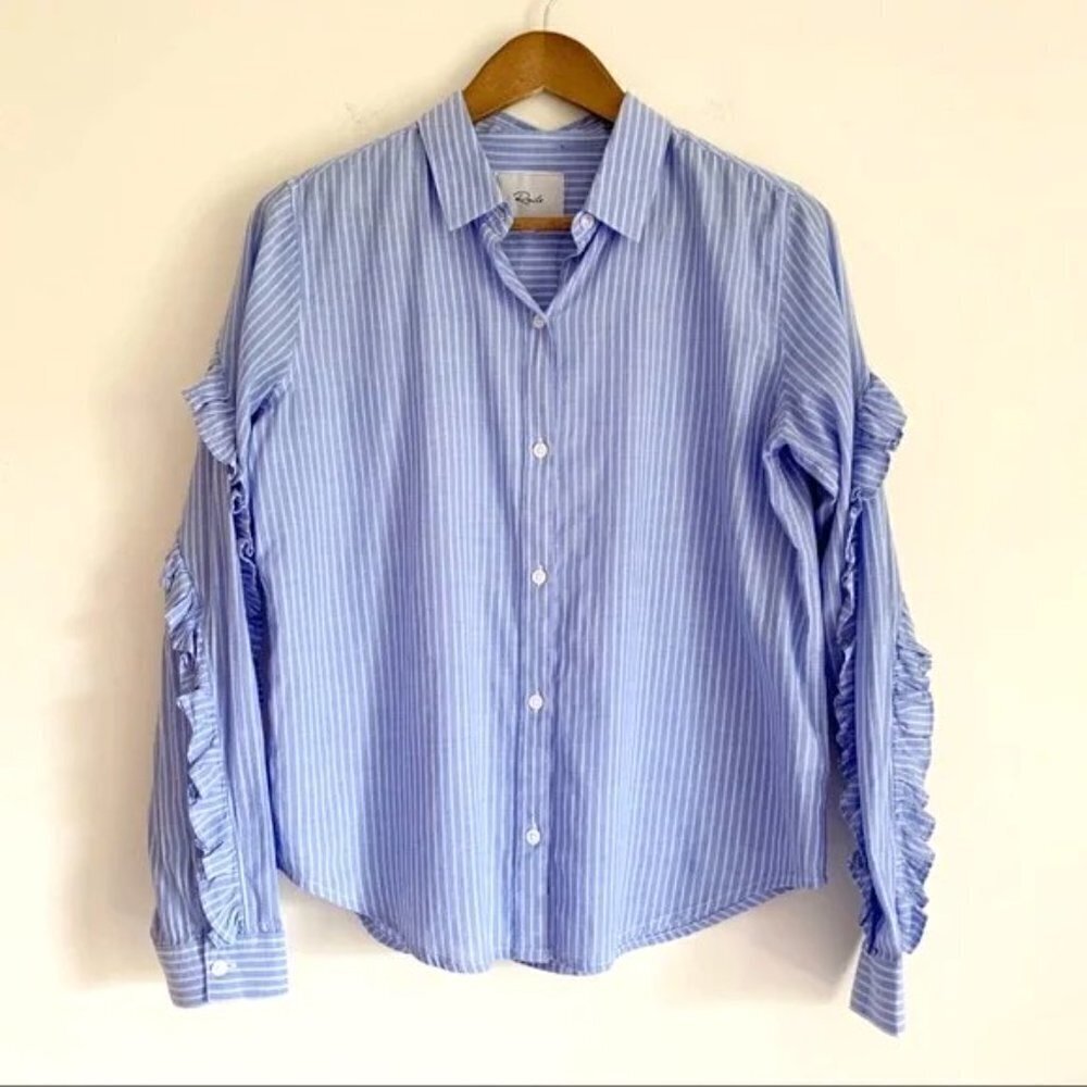 Rails Bellflower Blue Ruffle Sleeve Button Front Shirt Small Luxe Workwear